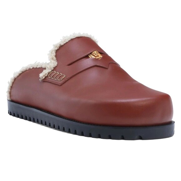 Versace Men's Medusa Shearling Lined Leather Mules Loafers Shoes Size 45 / US 12